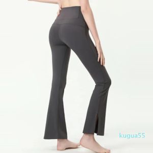 2023-Women Yoga Pants Solid Color Nude Sports Shaping Waist Tight Flared Fitness Loose Jogging Sportswear Nine Point Flared Pant