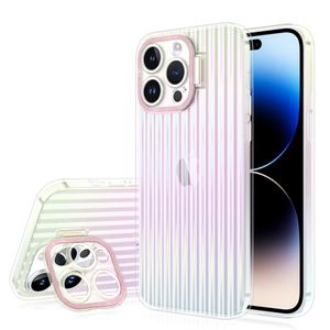 Caso de telefone de choque de choque de PC claro para iPhone 12 Pro Max 12Pro 12Promax Colorido Rainbow Stripe Cover Cover invisível Surpa de câmera Shell