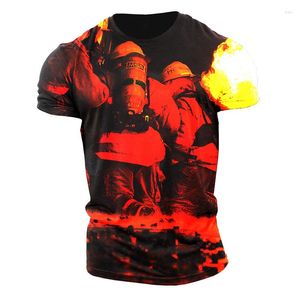 メンズTシャツファッショントレンドクールな燃えるような夏の男性Tシャツビーチショーツ3Dファイアヒーロー印刷オーバーサイズシャツハラジュクカジュアルショート