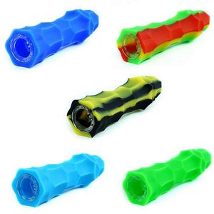 Colorful Silicone Pipes Portable Style Glass Nineholes Singlehole Filter Bowl Dry Herb Tobacco Cigarette Holder Hookah Waterpipe Bong Smoking Tube DHL