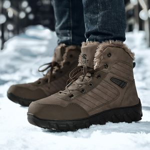 Botas de neve de pele super quentes masculino inverno não deslize botas de caça pretas sapatos de borracha ao ar livre masculino de trabalho de trabalho no tornozelo