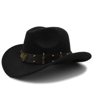 Szerokie brzegowe czapki wiadra wome men czarny wełna Chapeu Western Cowboy Hat dżentelmen jazz sombrero hombre cap tata cowgirl rozmiar 5658cm 230504