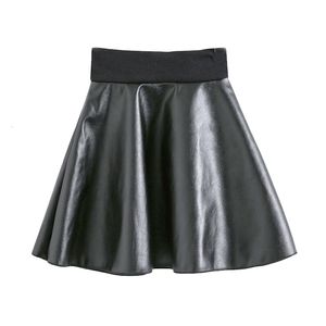 Saias meninas Saias de moda Pu Faux Leather Jupe cintura elástica Salia bebê outono Black Kids Saia curta Criando