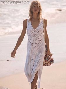 Women's Swimwear Knitted Beach Dress Sleeveless Women Crochet Cover Up V Neck Solid Tunic Beachwear Summer Swimsuits 2022 New Swimwear Hot Sales T230505