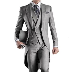 Herrenanzüge Blazer Grau Hochzeit Männer Frack 3-teiliger Bräutigam Smoking für formelle Abschlussball Männeranzüge Mode-Set Jacke mit Hose Weste 230505