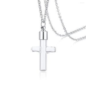 Ketten Edelstahl Transparent Glas Kreuz Männer Feuerbestattung Urne Anhänger Halskette Schmuck Asche Geschenk für Ihn mit Kette