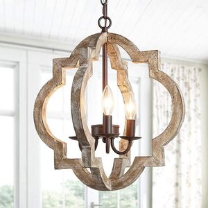 Pendant Lamps Vintage Solid Wooden Chandelier Home Lighting French American Style For Living Room Bedroom Dining Kitchen Retro White 4