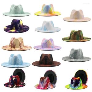 Wide Brim Hats Tie Dyed Special Style Fedora Panama Hat Colorful Woolen Jazz Men Women Felt Wool-like Elob22