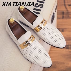 Sukienka buty męskie buty Summer puste oddychające swobodne buty z dwoma-warstwowymi skórzanymi buty męskie sukienki ślubne mokasyny męskie Moccasins Tenis Masculino 230504