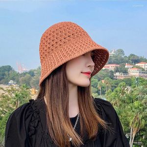 Wide Brim Hats Japan Summer Ladies Bucket Sun Protection Folding Hollow Out Breathable Round Top Outdoor Holiday Beach Cap Hat For Women