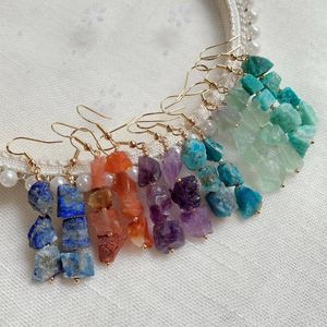 Kolczyki Dangle Natural Crystal dla kobiet nieregularna ruda kwarc lapis czarne turmaliny długie wahadło frędzle fioletowe kolczyki z kroplami