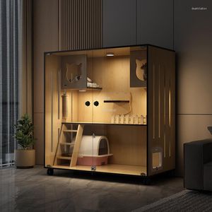 Cat Carriers Luxury Solid Wood Cages Transparent Glass Villa Indoor Panoramic House Large Litter Home Waterproof Cabinet