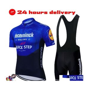 Conjuntos de camisas de ciclismo Quick Step Pro Bicycle Team manga curta Maillot Ciclismo Kits masculinos Roupa respirável de verão 220615 Drop Deliv Dh79O