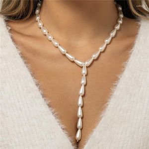 Kedjor Fashion Imitation Pearl Chain Y Link Choker Halsband för kvinnor Punk Long 2023 Trend Neck smycken Tillbehör