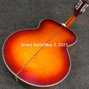 Özel 12 String Grand Jumbo Alev Maple Arka Yan Tabacco Patlama Akustik gitar