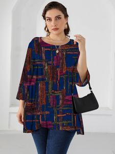 نساء زائد الحجم Tshirt 5xl Top Sping Autumn Allaid Plaid Print Elegant Blusa Blouse Feminina Big Women Comples 230504