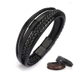 Charmarmband ZG för män Punk Leather Magnetic-Clap Flätad Trendig Wrap Magnetic Buckle Armband Bangle Man