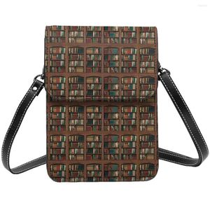 Abendtaschen Bibliothek Pirnt Umhängetasche Bücherliebhaber Weibliche Geschenke Handy Vintage Lederarbeiten