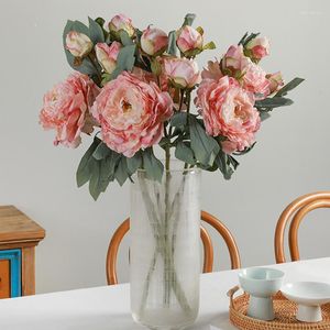 장식용 꽃 2 헤드 큰 코크 모란 모란 인공 인공 꽃 결혼 장식 Flores Artificiales Mariage White Floral Home