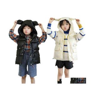 Daunenmantel Kinder Winter Kapuzenweste Kinder Wasserdichte Warme Körperwärmer Kleinkind Jungen Baby Mädchen Dickere Jacke Ärmellose Oberteile J220718 Dht0T