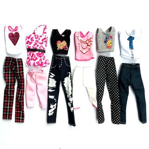 Kawaii Fashion Handmade 12 Items Lot Doll Accessories Fast shipping =6 Tops +6 Pants Clothes For Barbie Game DIY Birthday Gifts