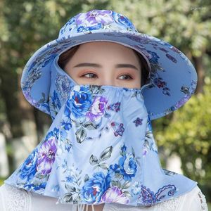 Wide Brim Hats Summer Women Sun Hat Anti-UV Outdoor Cycling Face Neck Protection Big Breathable Floral Tea Picking Cap