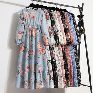 Casual Dresses High Waist Elegant Maxi Dresses For Women Casual Floral Long Sleeve Boho Party Beach Dress Female Robe Chic Fashion Dress 230505