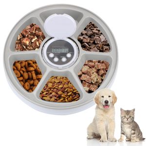 給餌6食を飼育します猫犬用の6つのグリッド音声レコーダーペット自動フィーダーラウンドタイミングフィーダー電気乾燥ウェットフードディスペン