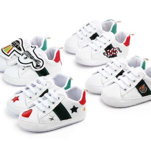 Sapatos para bebês esportivos para o ar livre meninos recém-nascidos Meninas First Walkers Kids Crianças Aperdiçando os tênis Pu pré-Walker White 0-1t