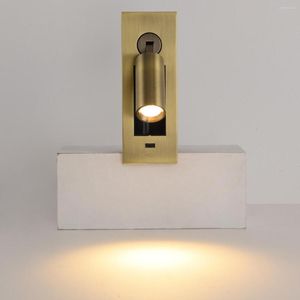 Lampade da parete 3W Apparecchio a LED Lampada da lettura Cilindro girevole Testa della lampada Interruttore Porta di ricarica USB Soggiorno Acciaio inossidabile 4000K