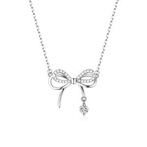 Korean Fashion Bow Necklace for Women Girls Silver Color Elegant Zircon Necklaces Sparkle Clavicular Chain New Jewelry 2023
