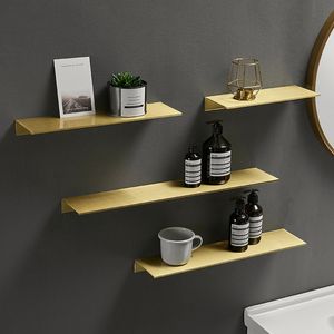 Modern Black/White Bathroom Shelves - Brushed Gold Storage Rack (30-50cm)