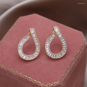Studörhängen 2023 Korean Design Fashion Jewelry 14K Gold Plated Droplet Geometry Zircon Elegant Women's Party Accessories