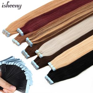 Hair Bulks Isheeny Tape In Human Hair 12"-24" Natural Straight Blonde Skin Weft Invisible No Tape On Human Hair 20pcs 230518