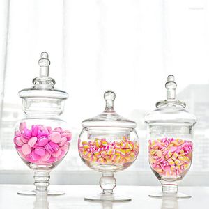 Lagringsflaskor europeisk transparent glasbehållare med lock hushållsgodis burk mat container bröllop dekoration flaska