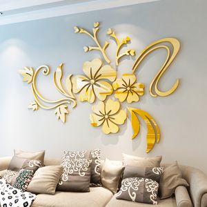 Wallpapers Mirror Wall Sticker Flower Pattern Fashion DIY Acrylic Art Decals Wallpaper Mural 3D Home Decor Sofa TV Background Wallstickers 230505