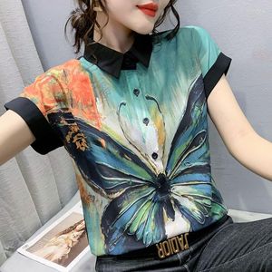 Women's Blouses Women's Clothing Streetwear Printed Shirt Korean Straight 2023 Summer Turn-down Collar Short Sleeve Casual Button