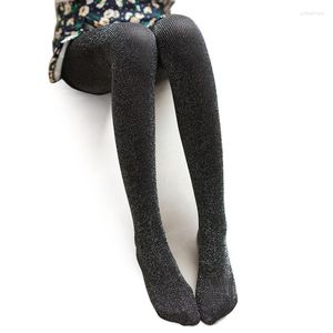 Women Socks Fashion Sexy Silver Thread Vertical Stripe Ladies Pantyhose Comfortable Velvet Shiny Elastic Lolita Tie Blingbling Tights