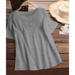 Women's Blouses Cotton Linen Blouse Women's 2023 Summer Short Sleeve Button Solid Color Shirts Casual Tunic Top Ladies Plus Size Mujer
