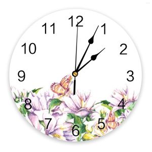 Wall Clocks Flower Butterfly Hand Painted Simple PVC Digital Clock Modern Design Living Room Decor Large Watch Mute Hanging