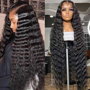 Synthetic Wigs 13x4 Deep Wave Hd Transparent Lace Frontal Wigs for Women 32inch 180% Human Hair Peruvian Curly Front Wig Jarin 230227