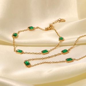 Choker Minar Retro Emerald Green Color Cz Cubic Zirconia Pärled Nalband för kvinnor 18K Guldpläterad rostfritt stål Chokers Halsband