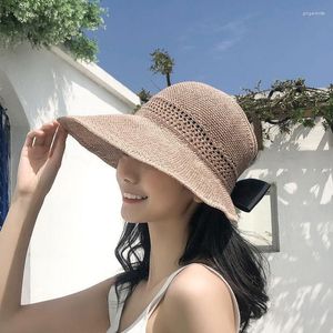 Wide Brim Hats Hat Spring And Summer Sun Female Empty Top Beach Big Sunscreen Sandal Folding Sunshade Fisherman