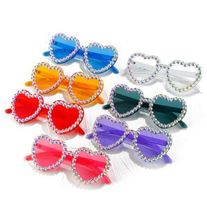 Randlose Kinder-Sonnenbrille Jelly Color Kinder Outdoor-Strand-Sonnenbrille Herzform mit Strass- und Blumen-Sonnenbrille