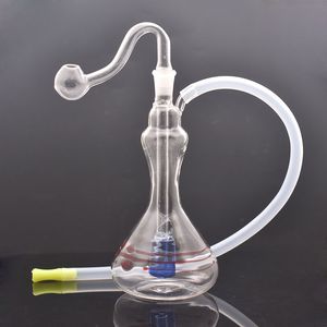 2pcs Glass Oil Burner Bong Ashcatcher Hookah Water Pipes Inline Matrix Perc Thick Pyrex Clear Heady Recycler Dab Rig Bongs with Male Glass Oil Burner Pipe and Hose
