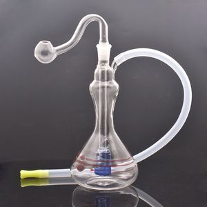 2pcs queimador de óleo de vidro Bongo bong ciscatcher hookah tubula de água em linha matriz porc grossa pyrex clear reciclador dab bongs com bongs com queimador de óleo de vidro macho e mangueira