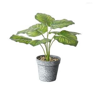 Dekorativa blommor konstgjorda växter 16 Fake Green Plant Plastic Bonsai Potted Landscape Indoor Decor för skrivbord Kaffhylla sovrum