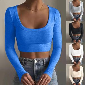 Damenblusen Frauen Sexy Bodycon T-Shirts Herbst Langarm O-Ausschnitt Crop Top Mode Streetwear Punk Y2k Nabelbluse Sport