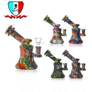 Smoking Water Hookahs Accessories Silicone water Pipe with free Glass Bowl 6 Inches Height 75mm Dia Water transfer printing Multi Color