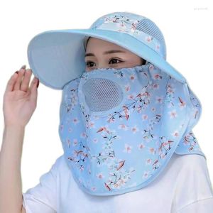 Cappelli a tesa larga da donna da spiaggia per il sole anti-uv velo estivo berretto da esterno collo cappello viso visiera campo da equitazione